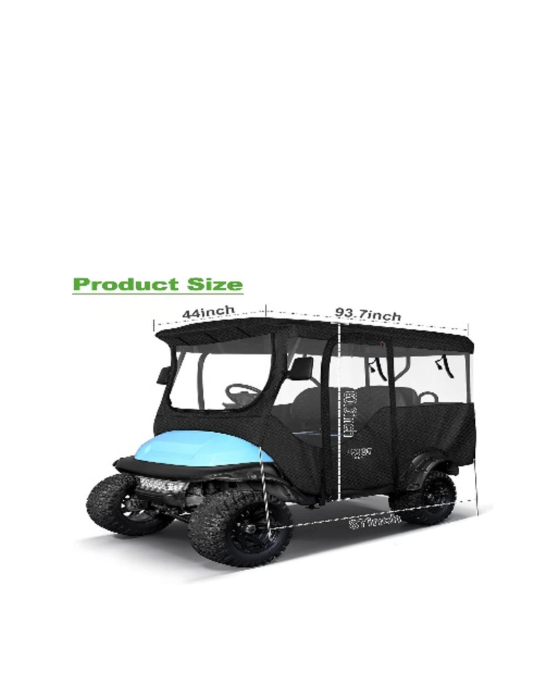 Golf Cart Cover for Club Car, EZGO and Yamaha with Long Roof - 4-Seater with Long Roof - Black
